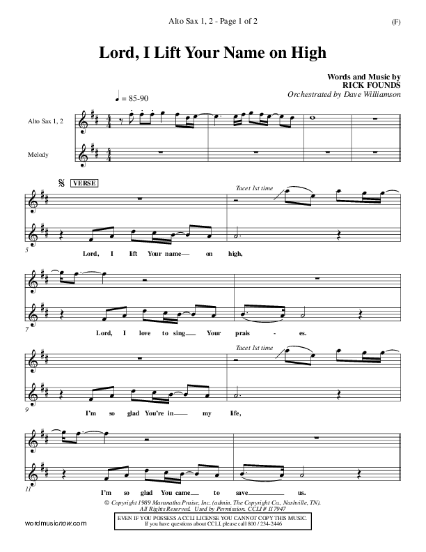 Lord I Lift Your Name On High Alto Sax 1/2 (Rick Founds)