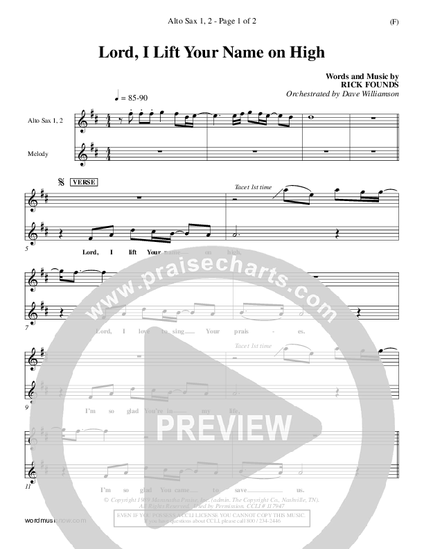 Lord I Lift Your Name On High Alto Sax 1/2 (Rick Founds)