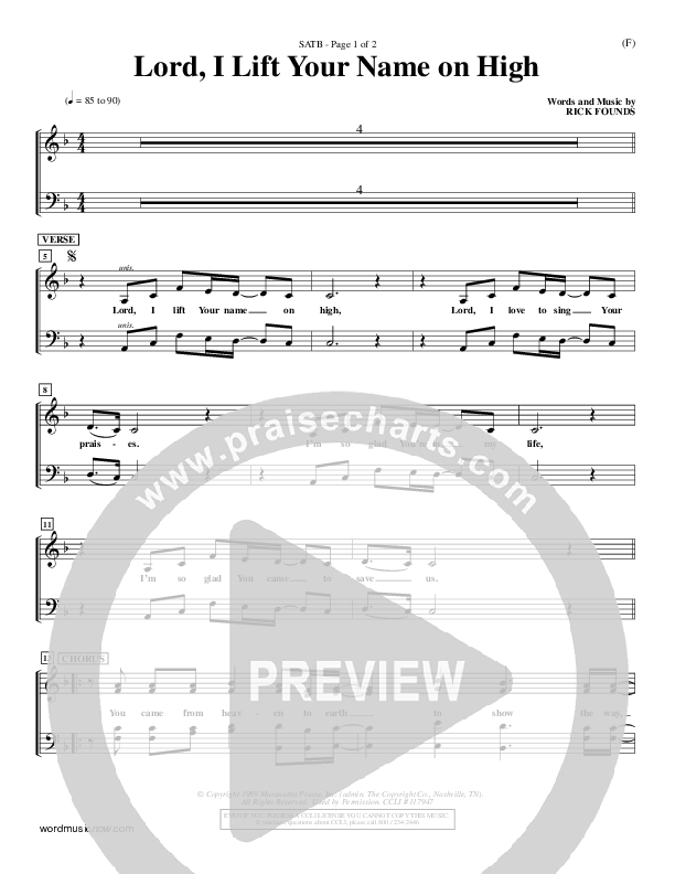 Lord I Lift Your Name On High Choir Sheet (SATB) (Rick Founds)