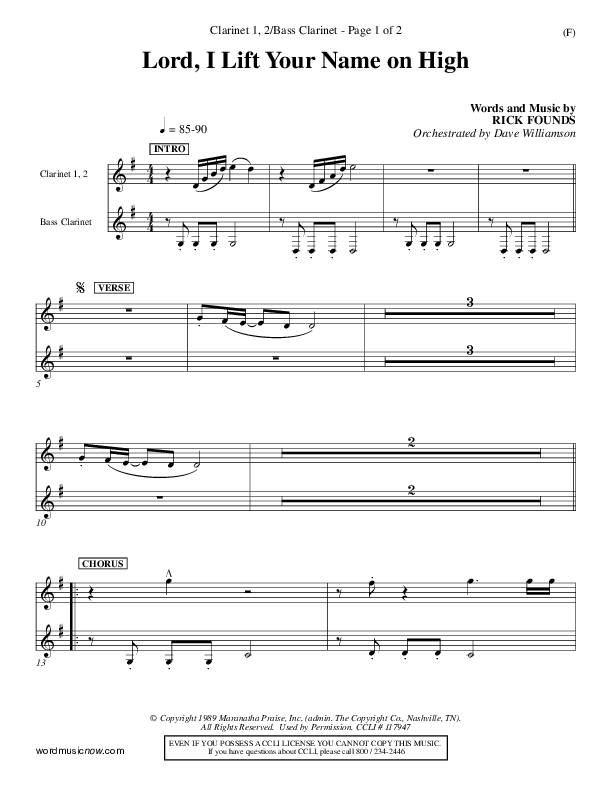 Lord I Lift Your Name On High Clarinet 1/2, Bass Clarinet (Rick Founds)