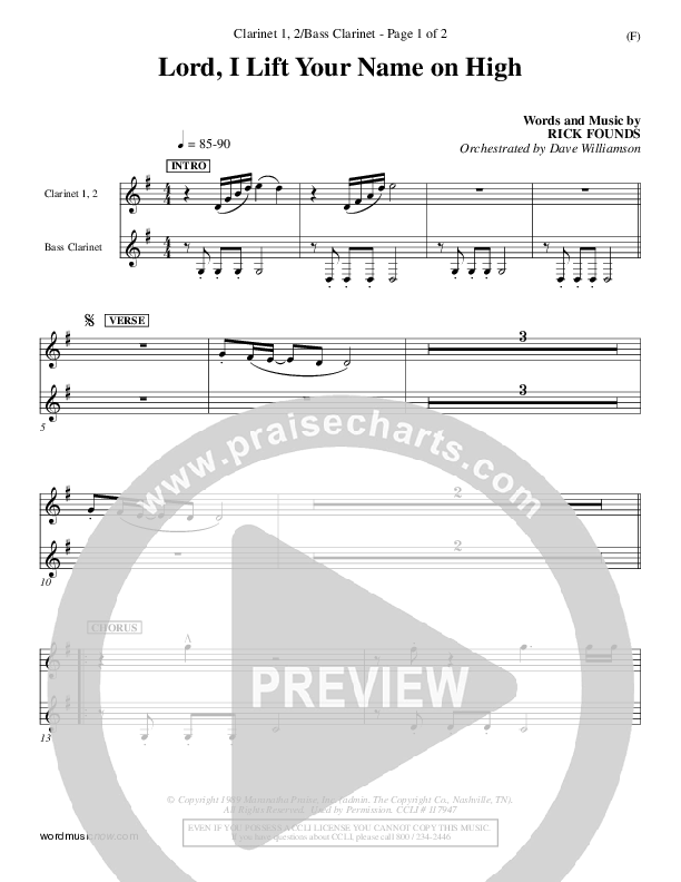 Lord I Lift Your Name On High Clarinet 1/2, Bass Clarinet (Rick Founds)