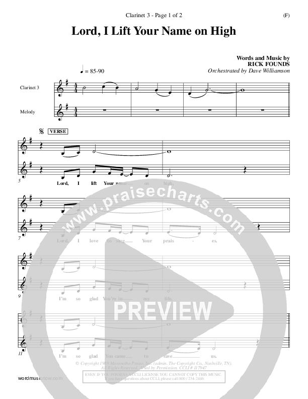 Lord I Lift Your Name On High Clarinet 3 (Rick Founds)
