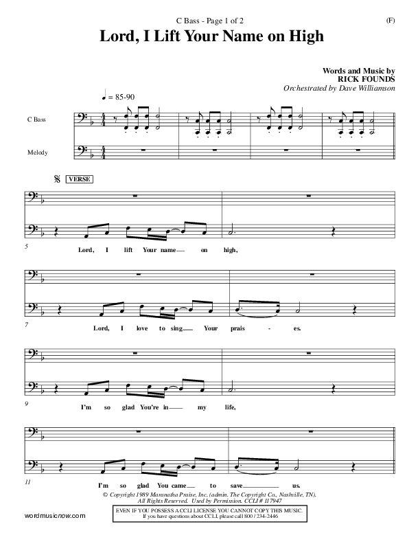 Lord I Lift Your Name On High Contrabass (Rick Founds)