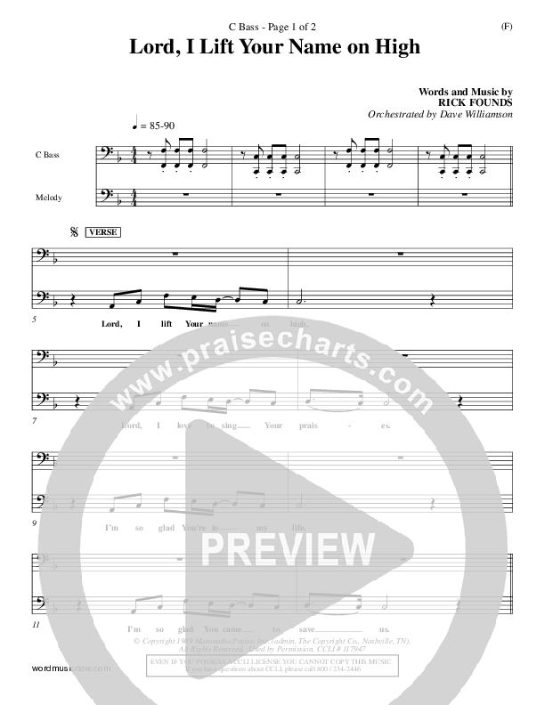 Lord I Lift Your Name On High Contrabass (Rick Founds)