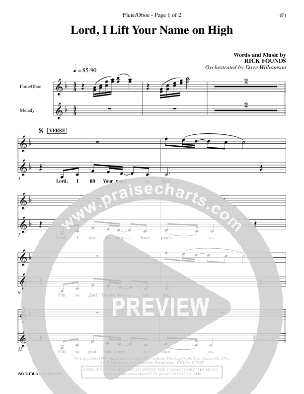 Lord I Lift Your Name On High Flute/Oboe (Rick Founds)