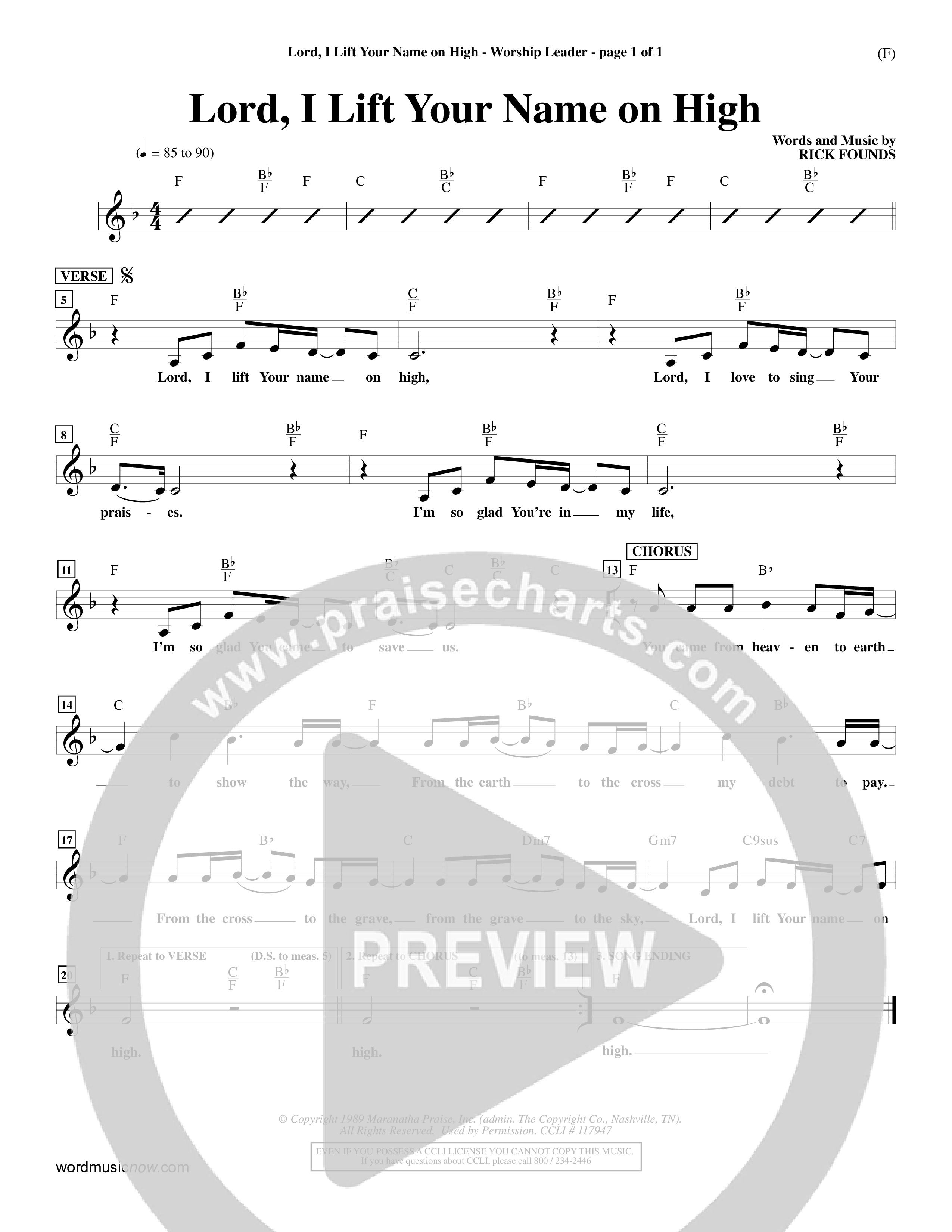 Lord I Lift Your Name On High Lead Sheet (SAT) (Rick Founds)