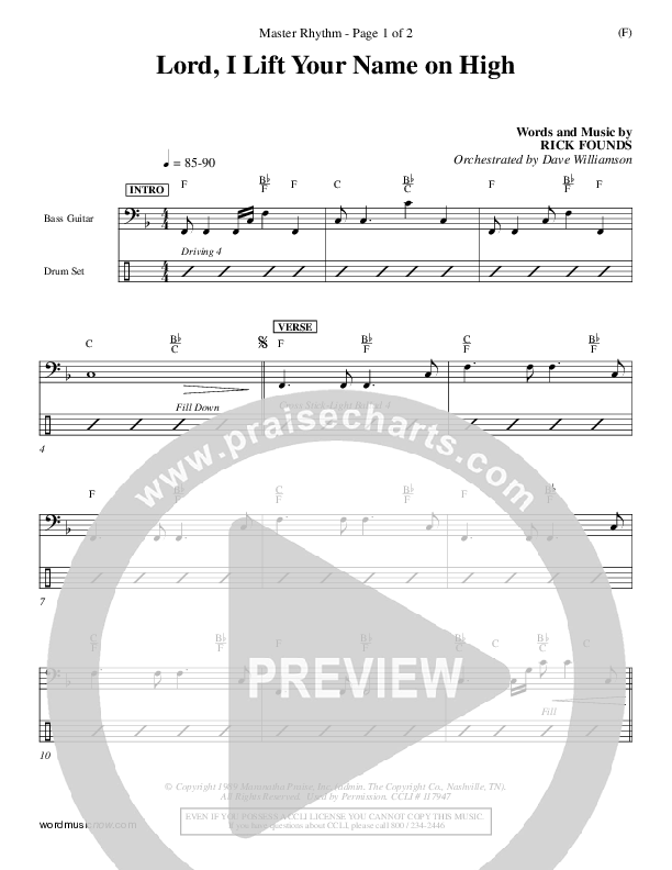 Lord I Lift Your Name On High Rhythm Chart (Rick Founds)