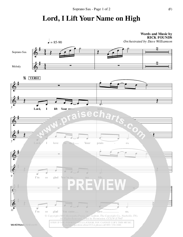 Lord I Lift Your Name On High Soprano Sax (Rick Founds)