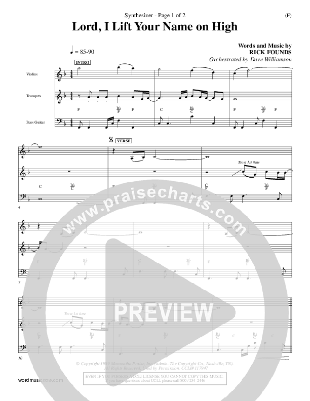 Lord I Lift Your Name On High Synth (Rick Founds)