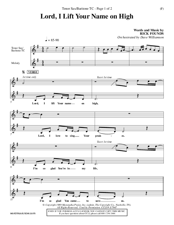 Lord I Lift Your Name On High Tenor Sax 2 (Rick Founds)