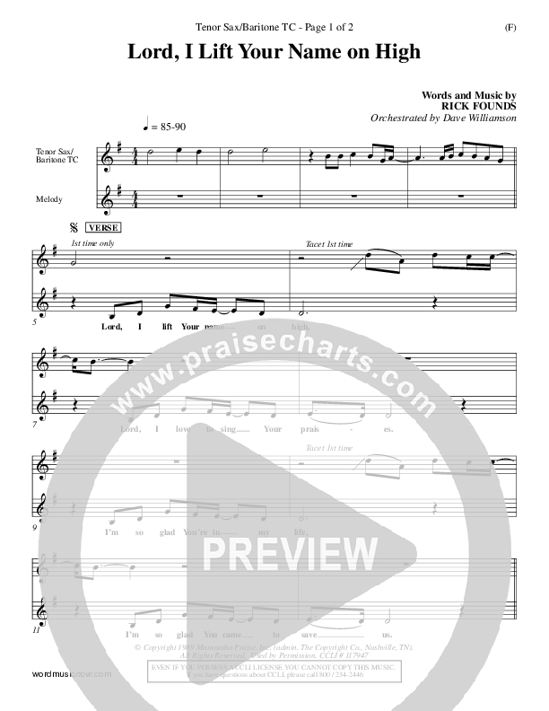 Lord I Lift Your Name On High Tenor Sax 2 (Rick Founds)