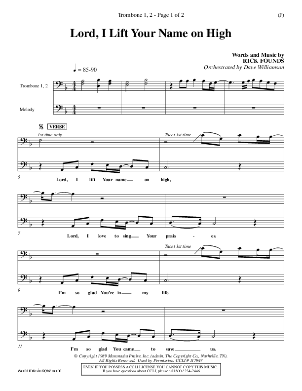 Lord I Lift Your Name On High Trombone 1/2 (Rick Founds)