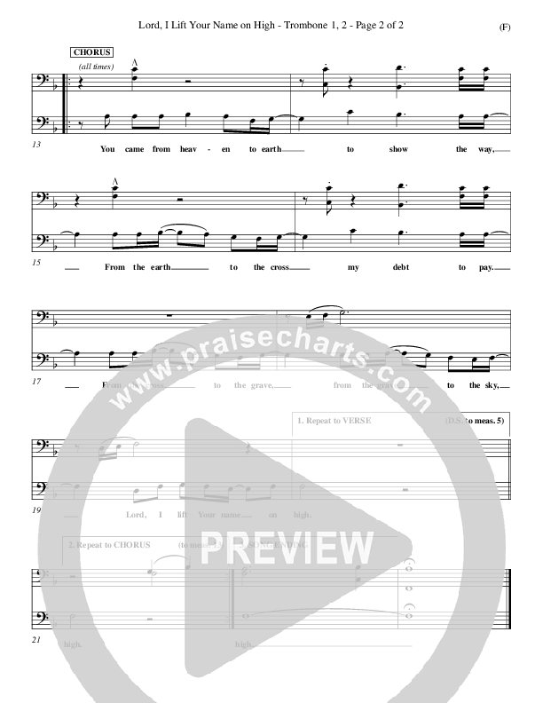 Lord I Lift Your Name On High Trombone 1/2 (Rick Founds)