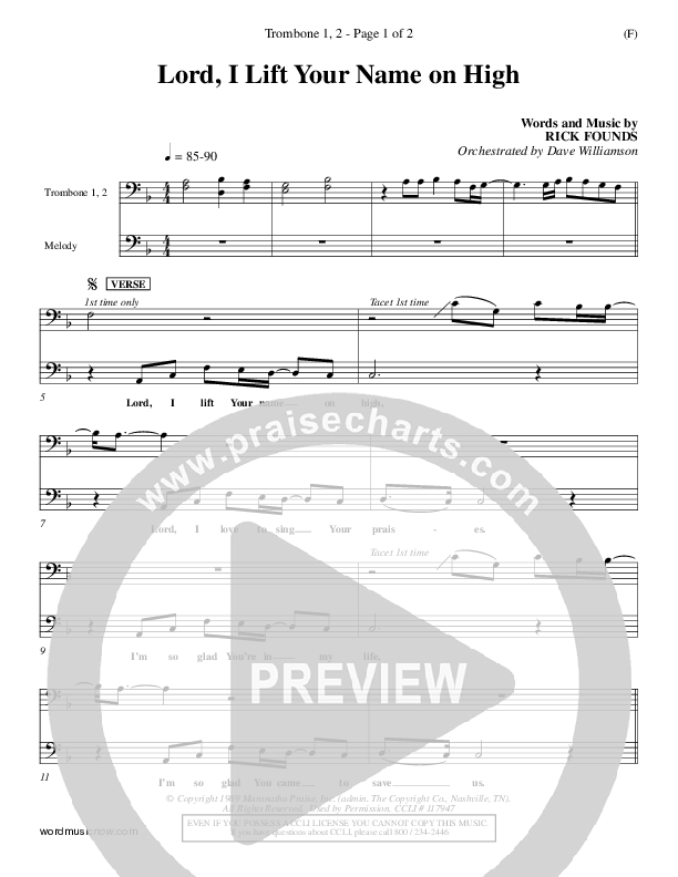 Lord I Lift Your Name On High Trombone 1/2 (Rick Founds)