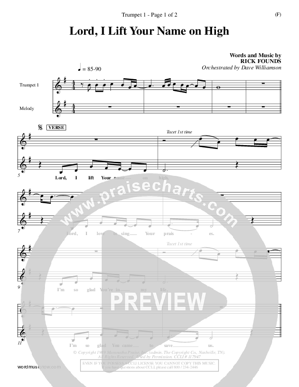 Lord I Lift Your Name On High Trumpet 1 (Rick Founds)