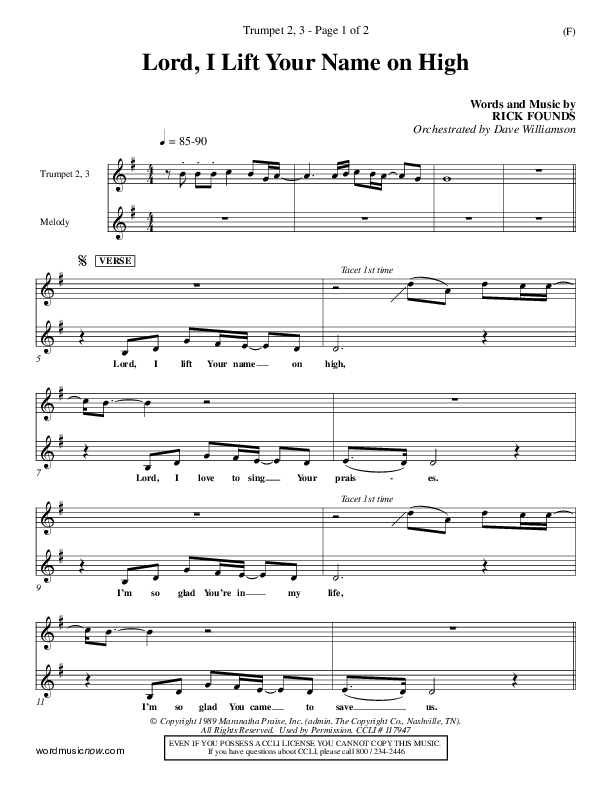 Lord I Lift Your Name On High Trumpet 2/3 (Rick Founds)