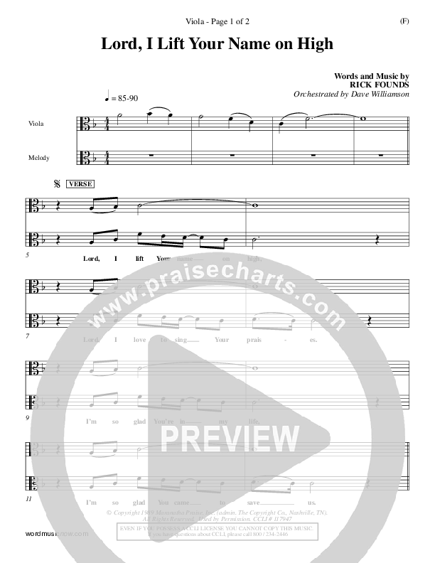 Lord I Lift Your Name On High Viola (Rick Founds)