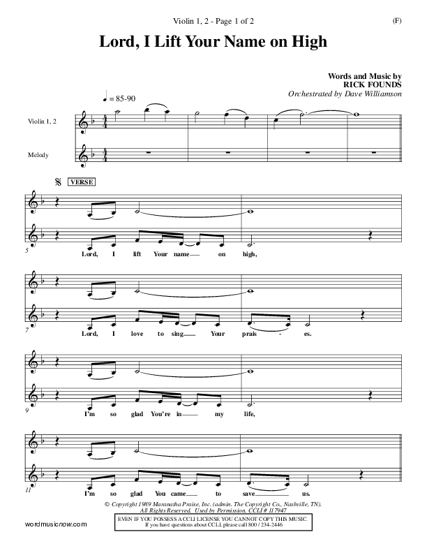 Lord I Lift Your Name On High Violin 1/2 (Rick Founds)