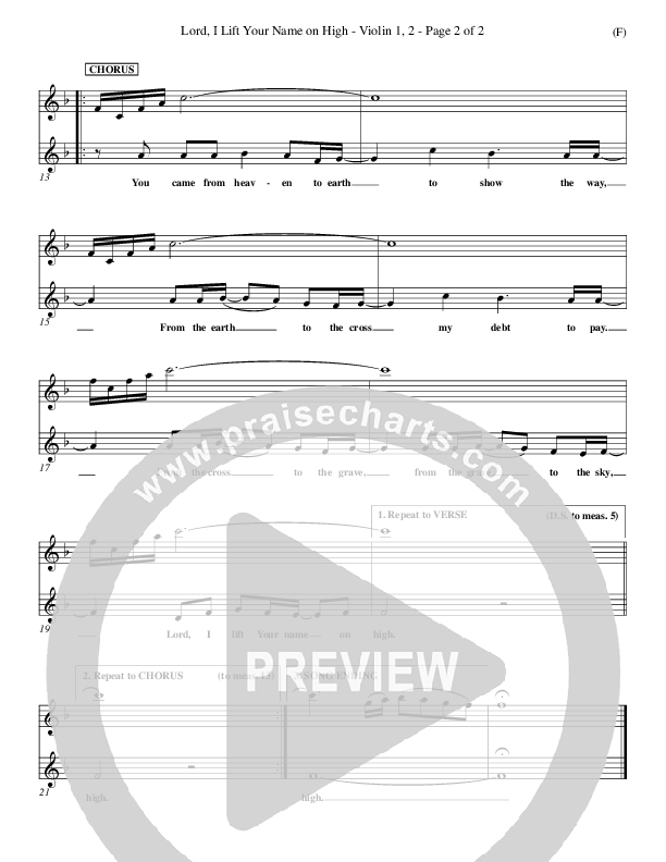 Lord I Lift Your Name On High Violin 1/2 (Rick Founds)