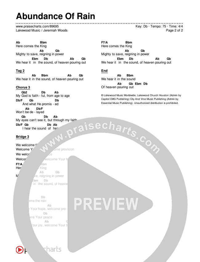 Abundance Of Rain Chords & Lyrics (Lakewood Music / Jeremiah Woods)