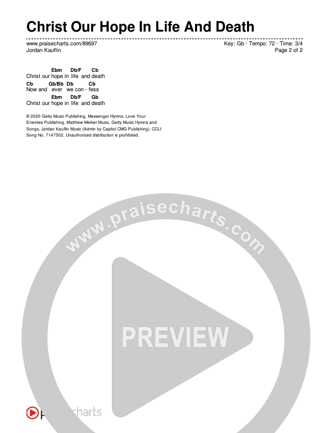Christ Our Hope In Life And Death Chords & Lyrics (Jordan Kauflin)