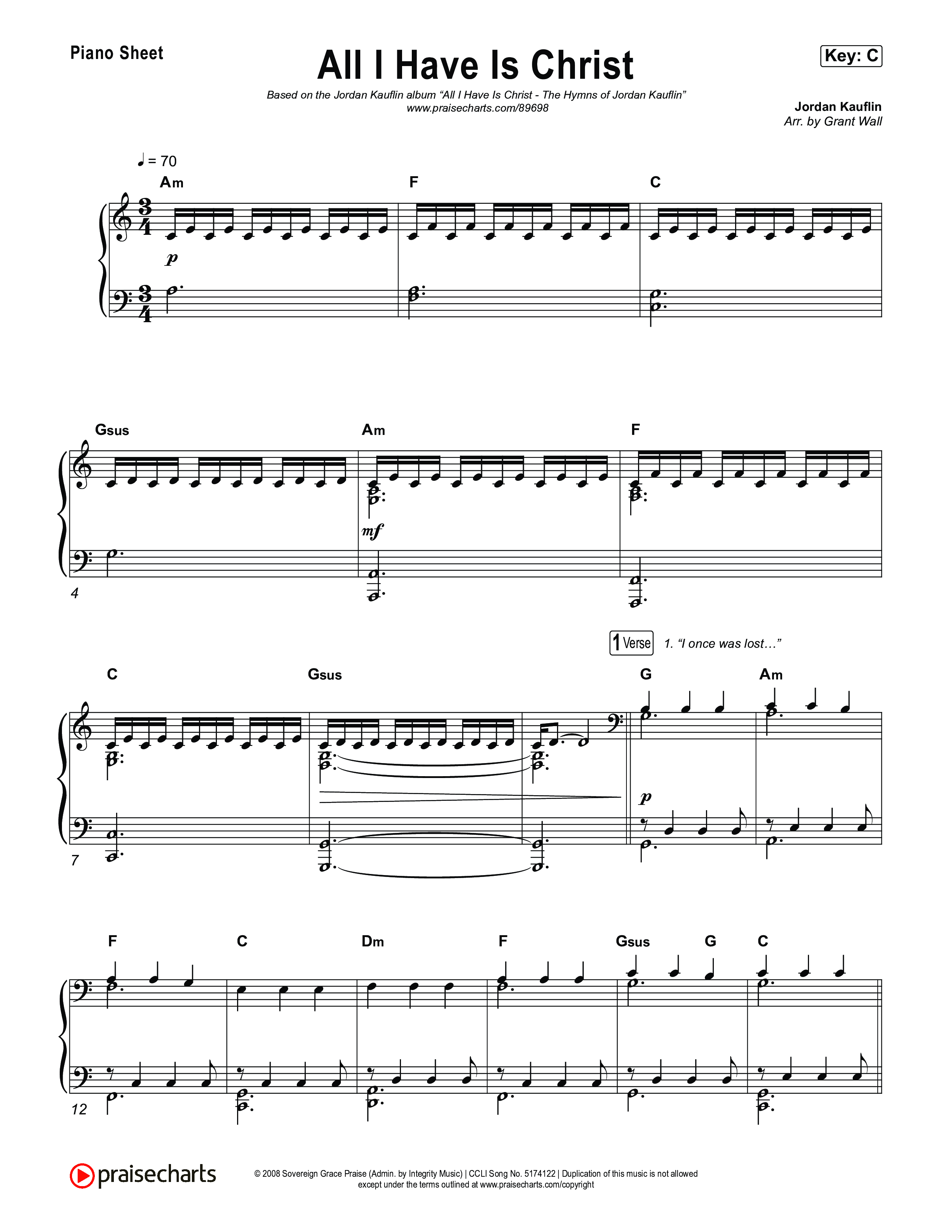 All I Have Is Christ Piano Sheet (Jordan Kauflin)