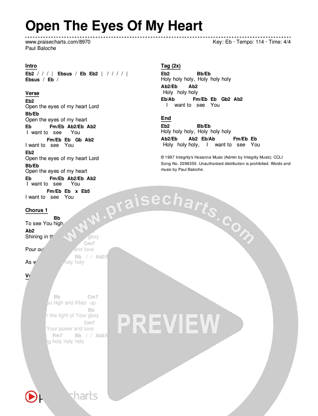 Open The Eyes Of My Heart Chords & Lyrics (Paul Baloche)