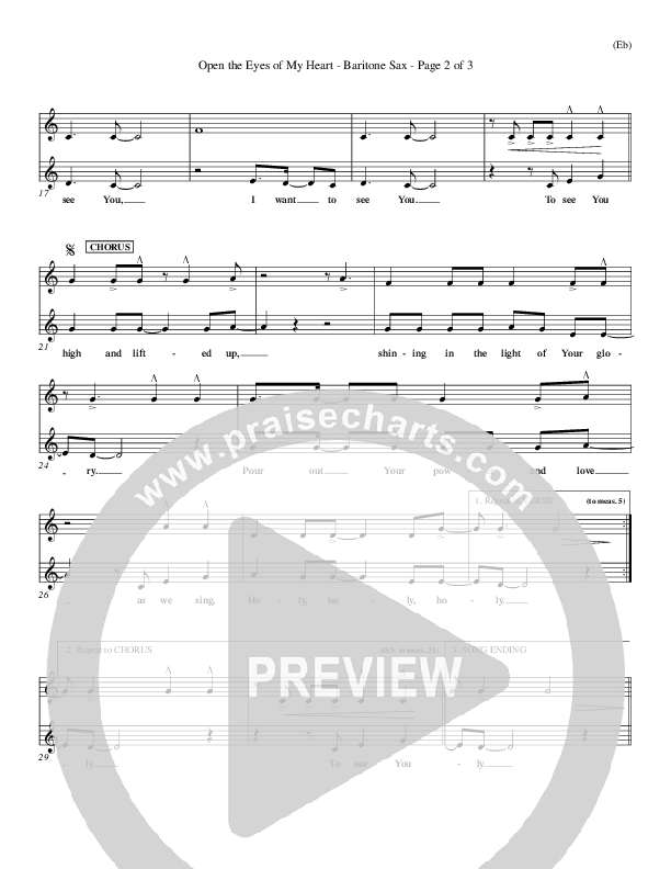 Open The Eyes Of My Heart Bari Sax (Paul Baloche)