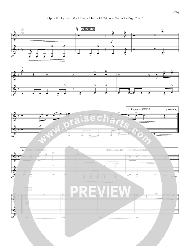 Open The Eyes Of My Heart Bass Clarinet (Paul Baloche)