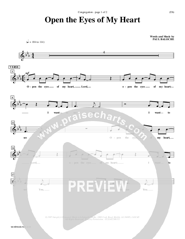 Open The Eyes Of My Heart Cello/Bass (Paul Baloche)