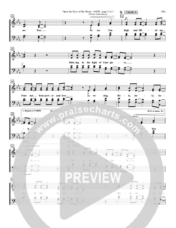 Open The Eyes Of My Heart Choir Vocals (SATB) (Paul Baloche)