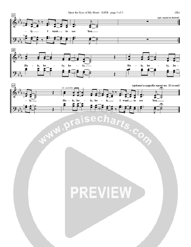 Open The Eyes Of My Heart Choir Sheet (SATB) (Paul Baloche)