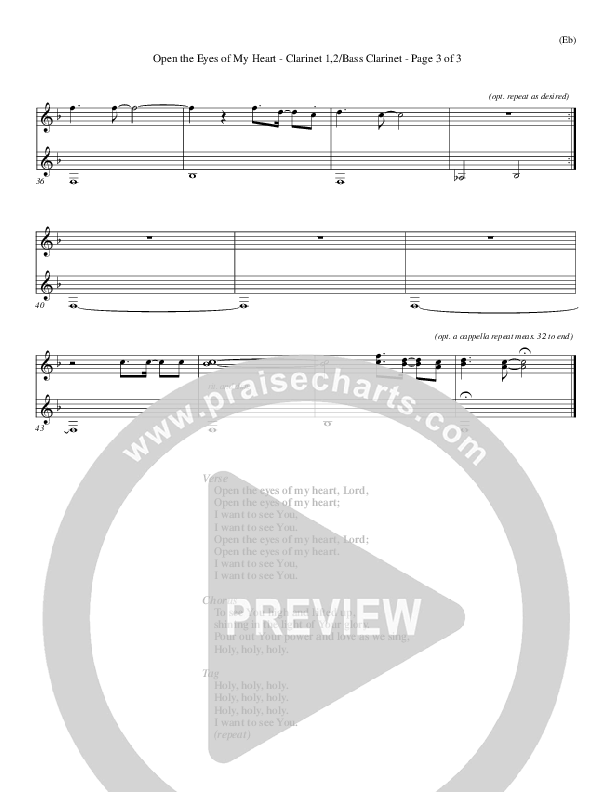 Open The Eyes Of My Heart Clarinet 1/2 (Paul Baloche)