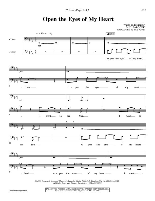 Open The Eyes Of My Heart Contrabass (Paul Baloche)