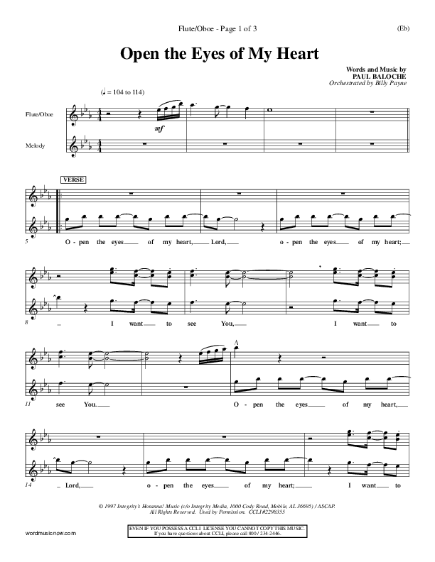 Open The Eyes Of My Heart Flute (Paul Baloche)