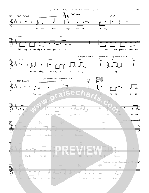 Open The Eyes Of My Heart Lead Sheet (Paul Baloche)