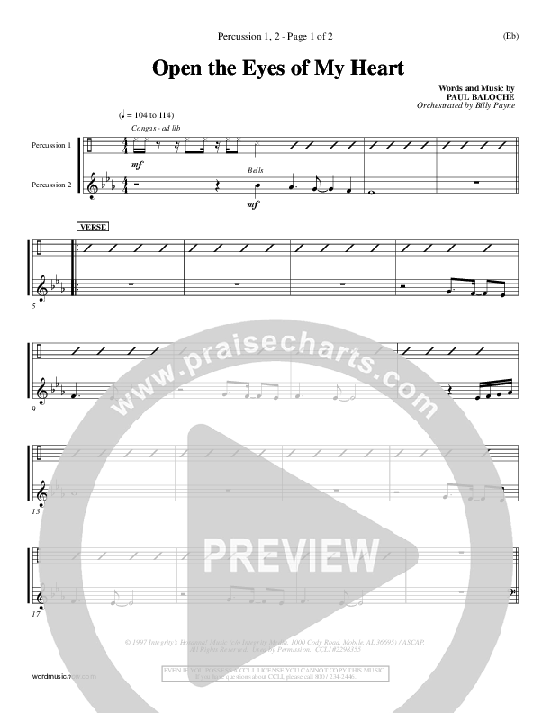 Open The Eyes Of My Heart Percussion 1/2 (Paul Baloche)