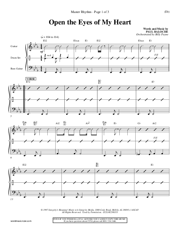 Open The Eyes Of My Heart Rhythm Chart (Paul Baloche)