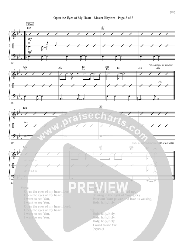 Open The Eyes Of My Heart Rhythm Chart (Paul Baloche)