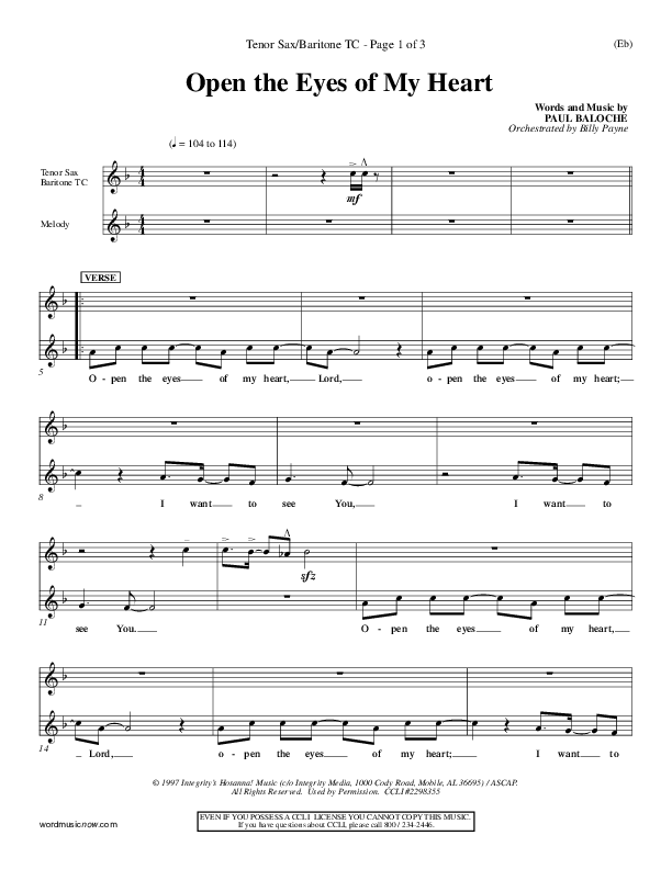 Open The Eyes Of My Heart Tenor Sax 2 (Paul Baloche)