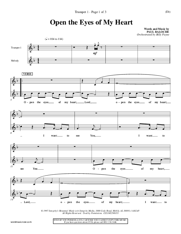 Open The Eyes Of My Heart Trumpet 1 (Paul Baloche)