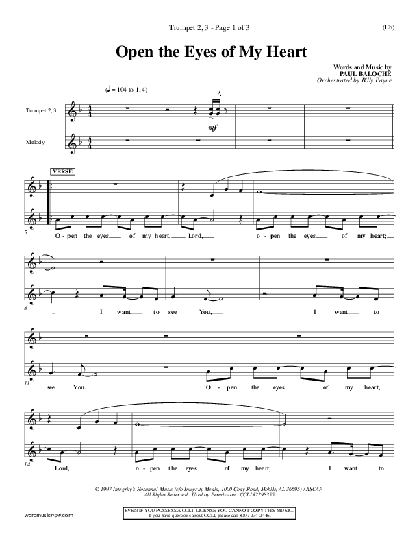Open The Eyes Of My Heart Trumpet 2/3 (Paul Baloche)