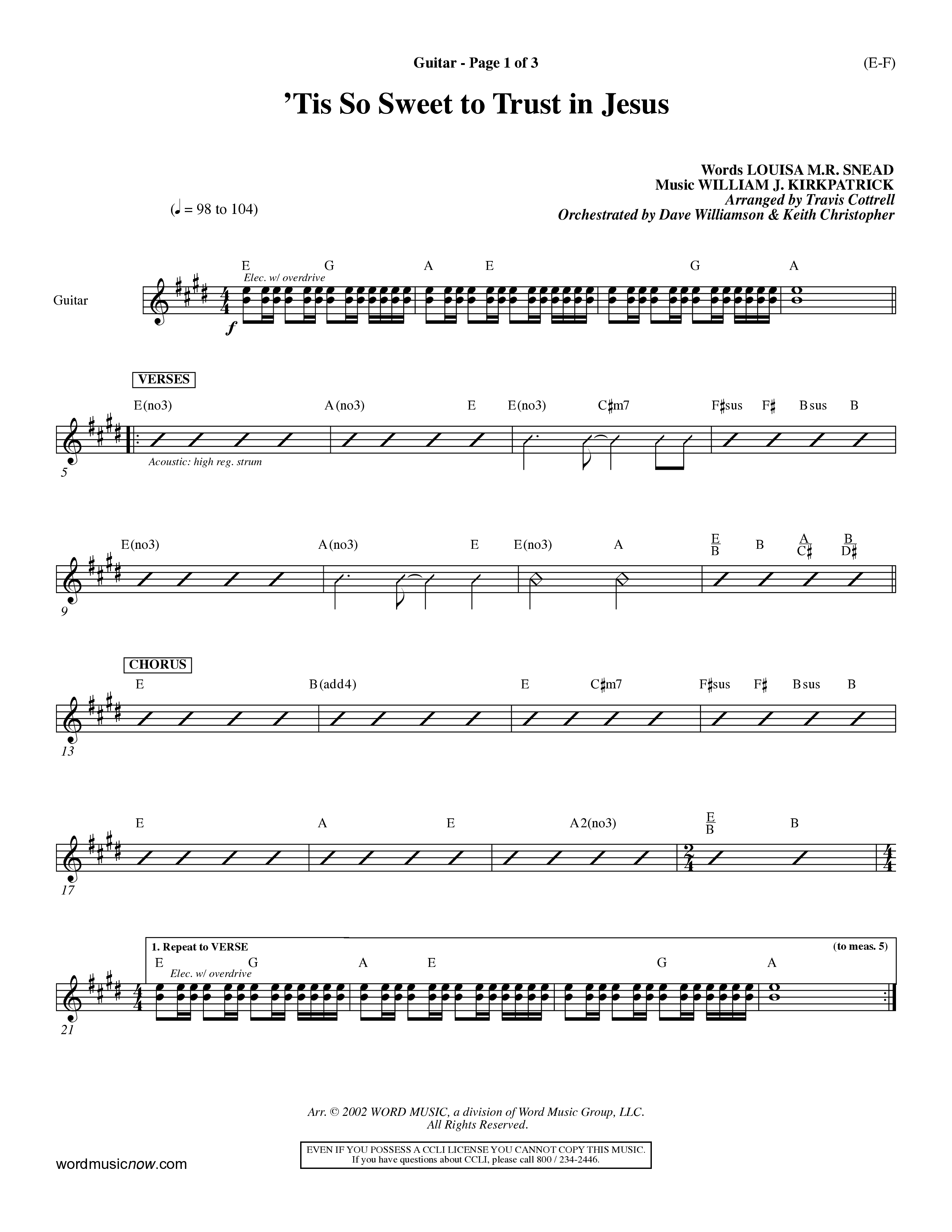Tis So Sweet To Trust In Jesus (Choral Anthem SATB) Acoustic Guitar (Word Music Choral / Arr. Travis Cottrell / Orch. Dave Williamson / Orch. Keith Christopher)