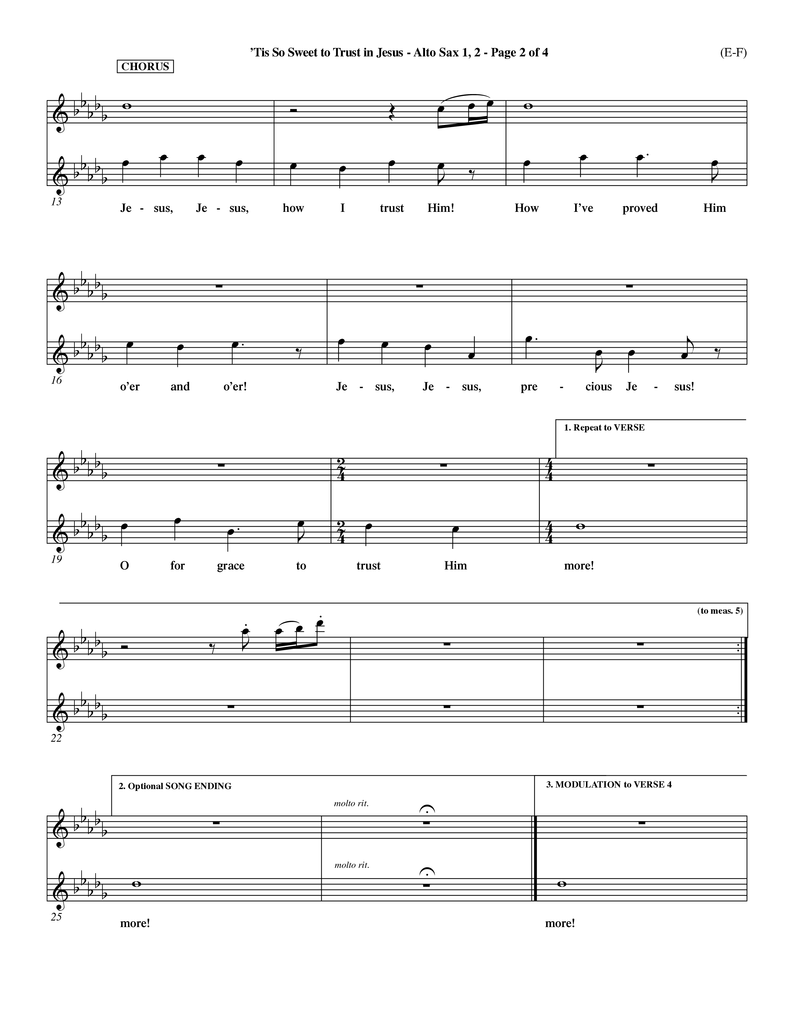 Tis So Sweet To Trust In Jesus (Choral Anthem SATB) Alto Sax 1/2 (Word Music Choral / Arr. Travis Cottrell / Orch. Dave Williamson / Orch. Keith Christopher)