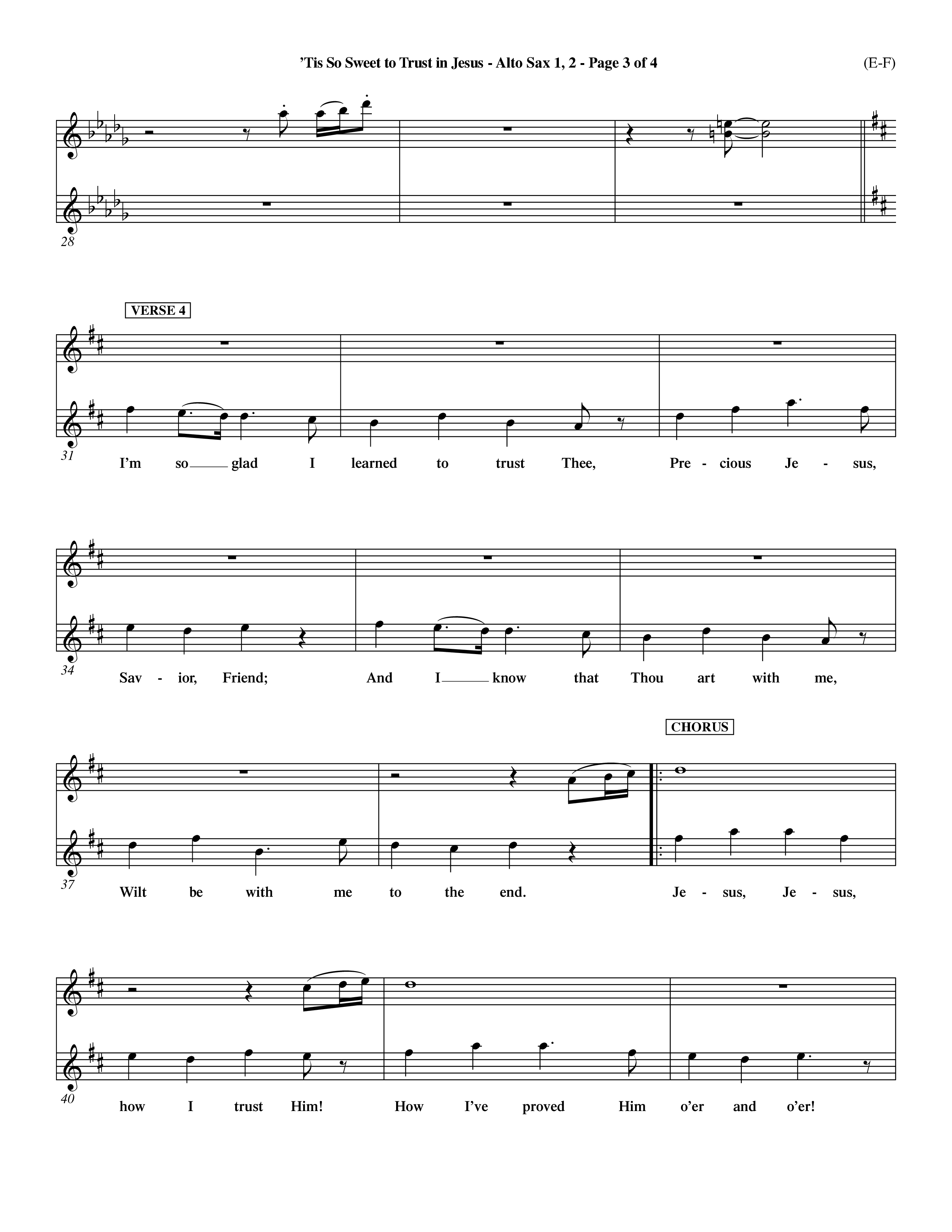 Tis So Sweet To Trust In Jesus (Choral Anthem SATB) Alto Sax 1/2 (Word Music Choral / Arr. Travis Cottrell / Orch. Dave Williamson / Orch. Keith Christopher)
