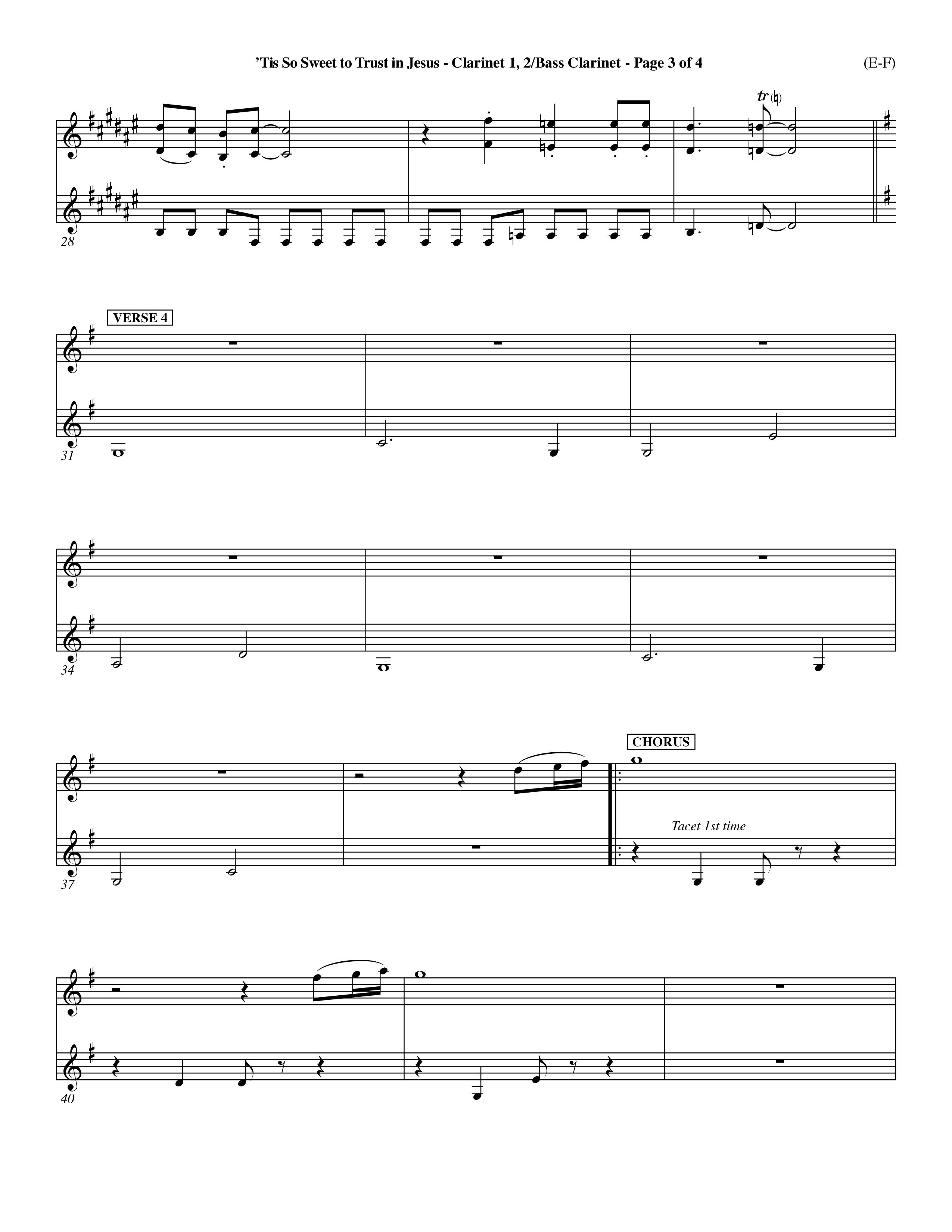 Tis So Sweet To Trust In Jesus (Choral Anthem SATB) Clarinet 1/2, Bass Clarinet (Word Music Choral / Arr. Travis Cottrell / Orch. Dave Williamson / Orch. Keith Christopher)