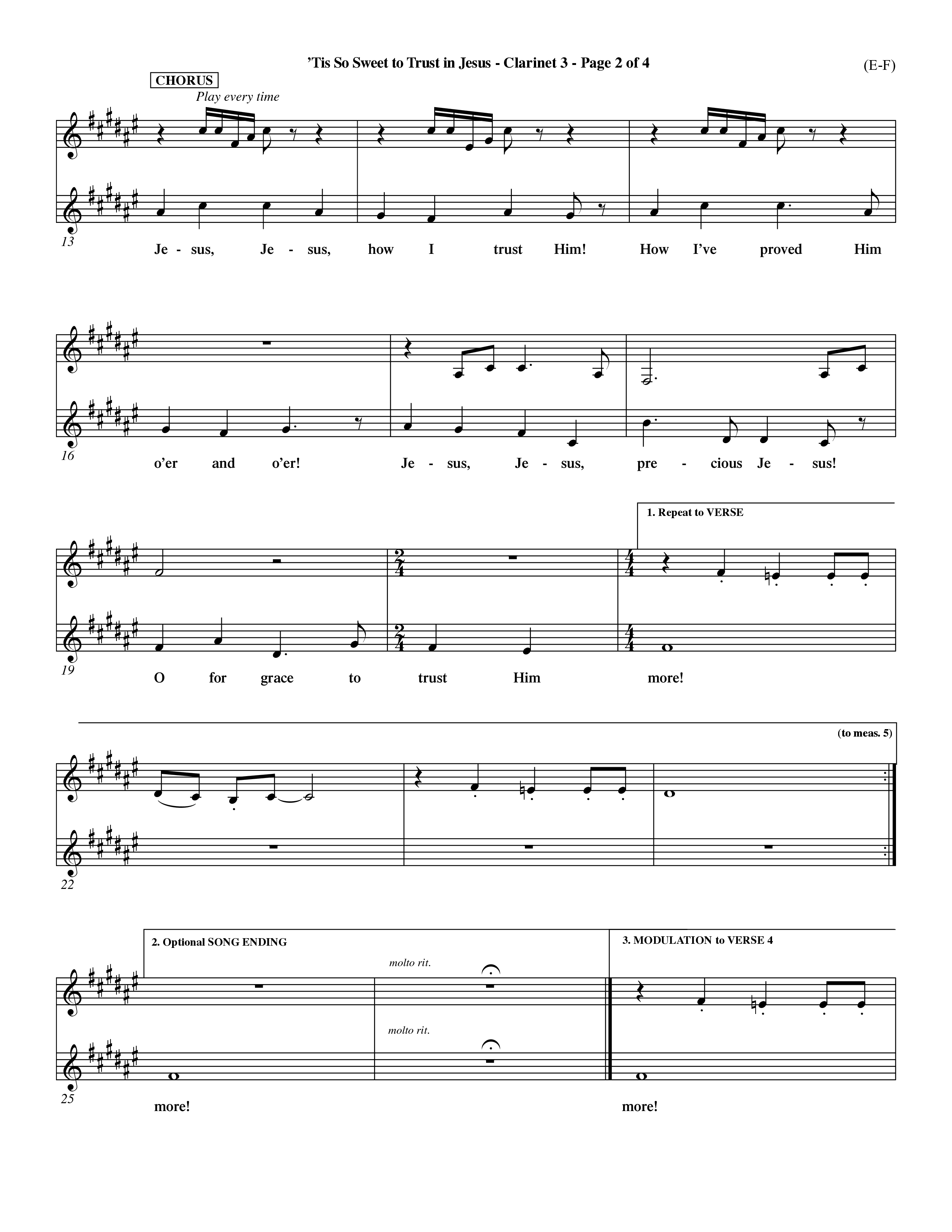 Tis So Sweet To Trust In Jesus (Choral Anthem SATB) Clarinet 3 (Word Music Choral / Arr. Travis Cottrell / Orch. Dave Williamson / Orch. Keith Christopher)