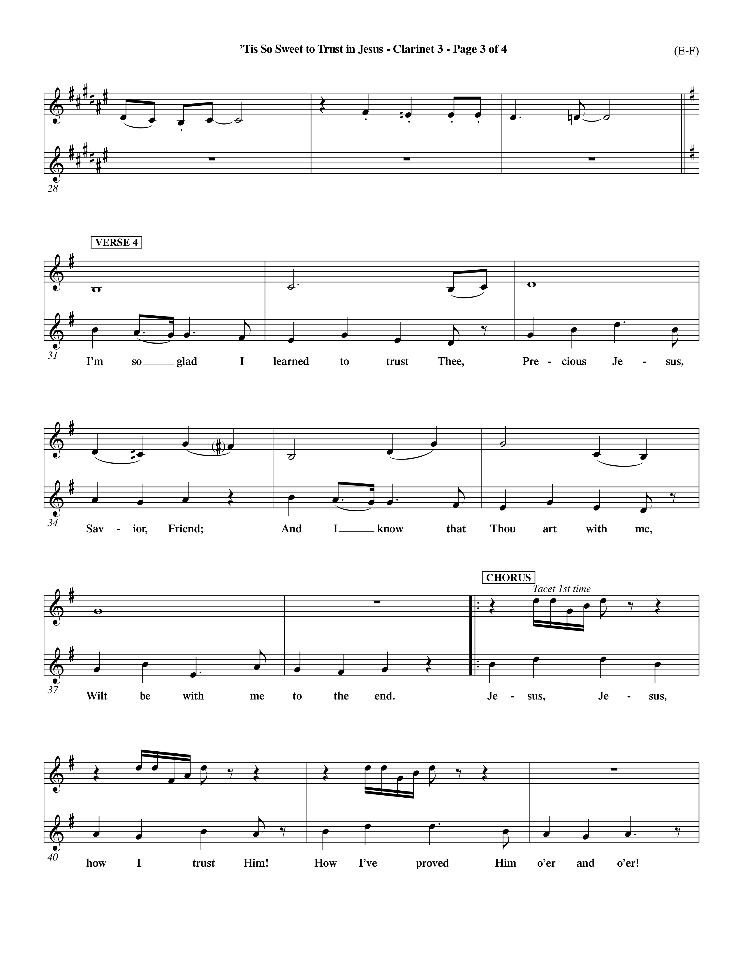 Tis So Sweet To Trust In Jesus (Choral Anthem SATB) Clarinet 3 (Word Music Choral / Arr. Travis Cottrell / Orch. Dave Williamson / Orch. Keith Christopher)