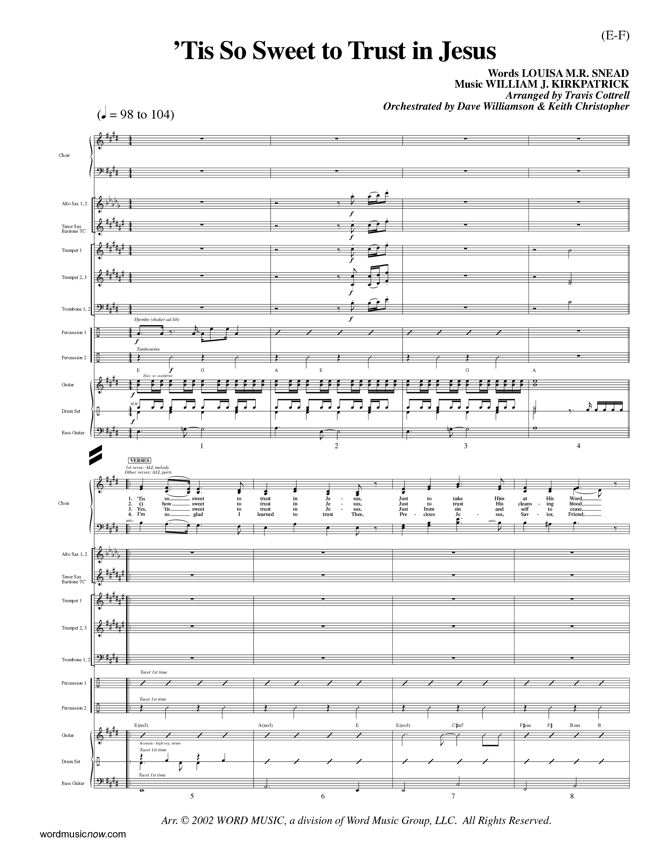 Tis So Sweet To Trust In Jesus (Choral Anthem SATB) Conductor's Score (Word Music Choral / Arr. Travis Cottrell / Orch. Dave Williamson / Orch. Keith Christopher)