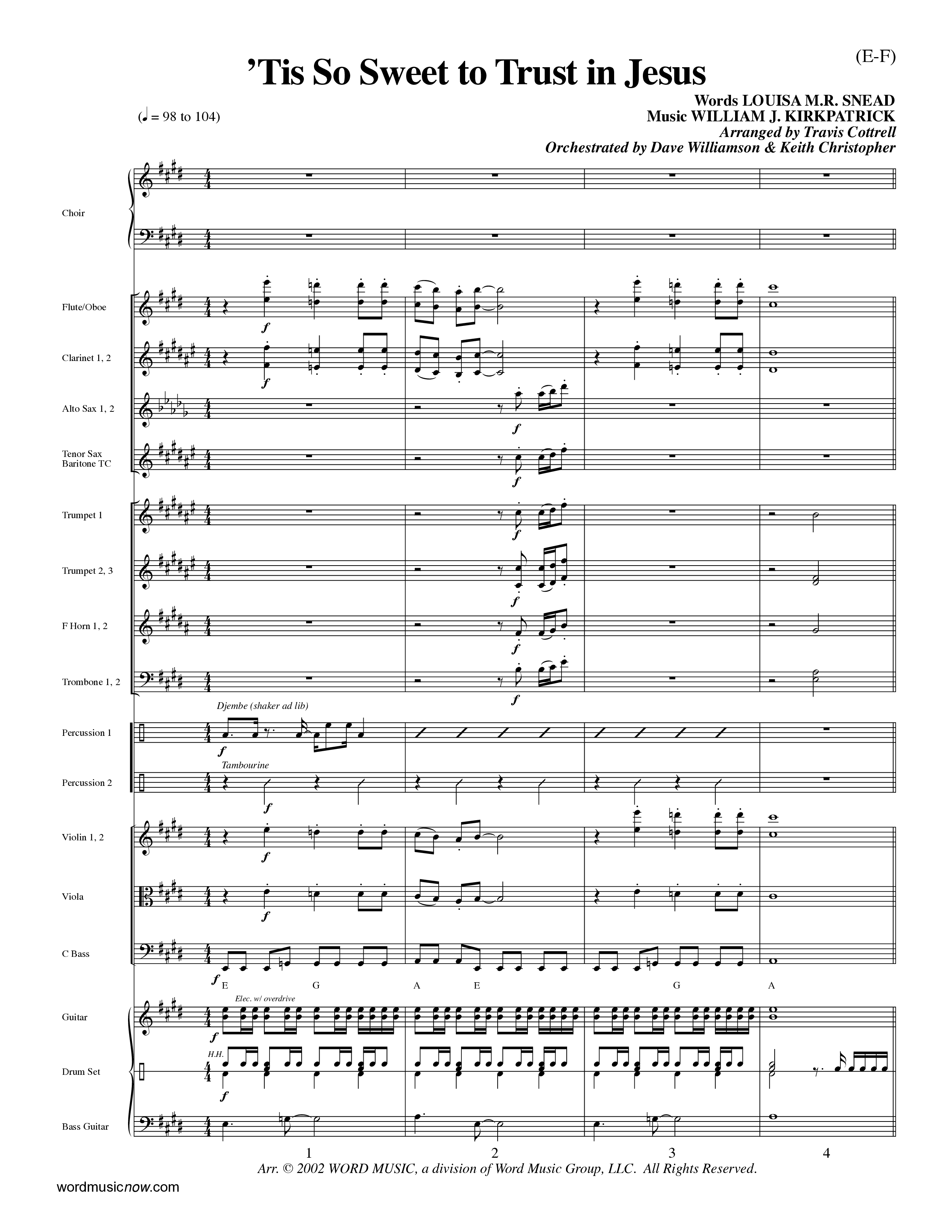 Tis So Sweet To Trust In Jesus (Choral Anthem SATB) Orchestration (Word Music Choral / Arr. Travis Cottrell / Orch. Dave Williamson / Orch. Keith Christopher)